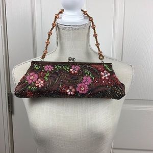 NWOT Silk beaded baguette evening bag